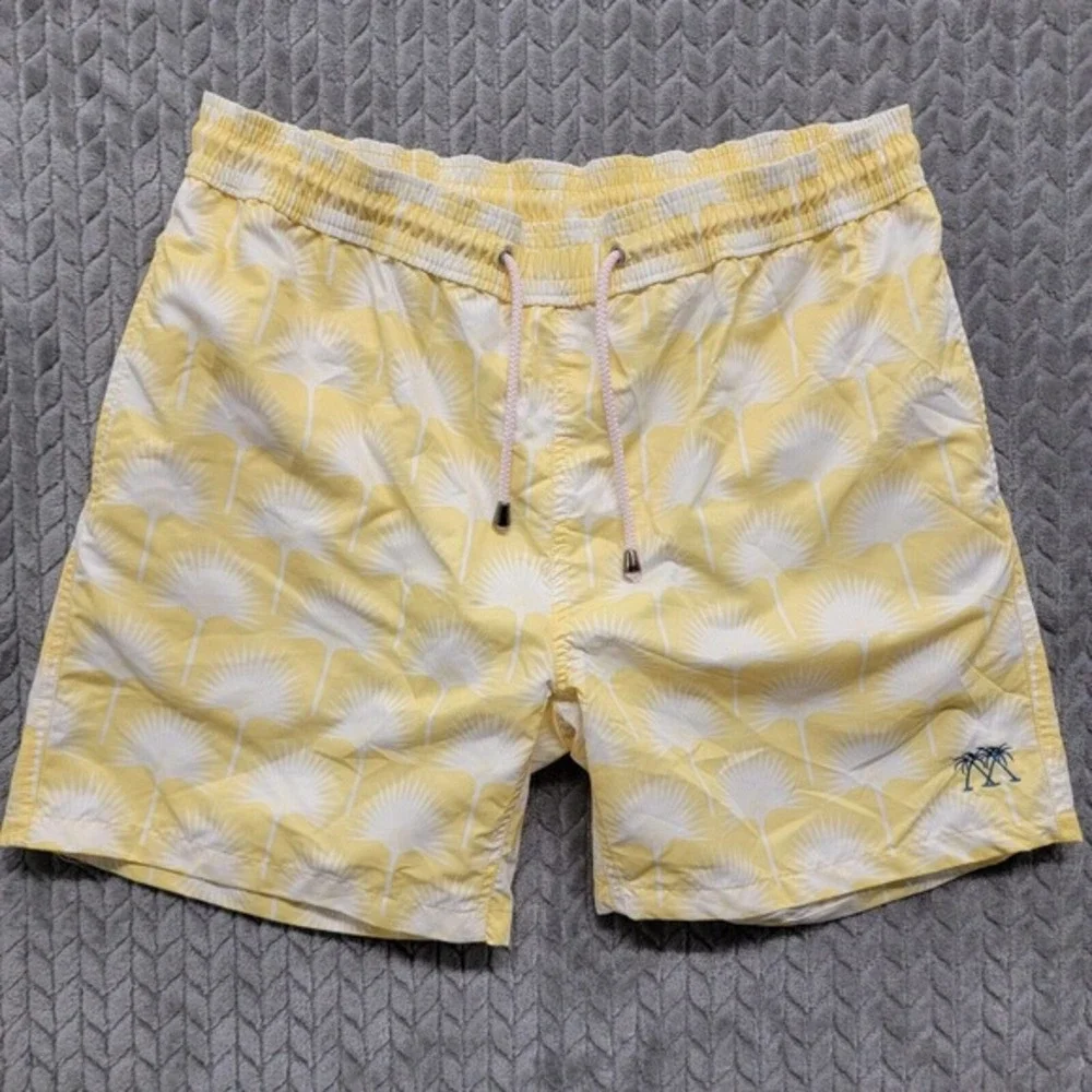 Pink House Mustique All Over Tree Print Swim‎ Trunks Men’s size 36 Yellow White